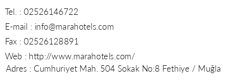 Mara Hotel telefon numaralar, faks, e-mail, posta adresi ve iletiim bilgileri